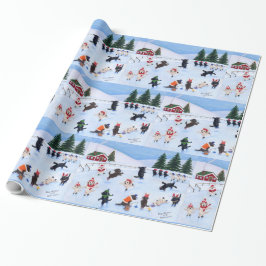 クリスマスアイススケートで滑るラブラドール ラッピングペーパー