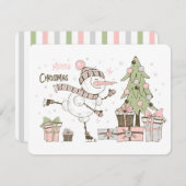 クリスマスアイススケートで滑る雪だるまプレゼントフラットカード シーズンカード (正面/裏面)