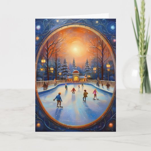 クリスマスアイススケートで滑る カード (正面)
