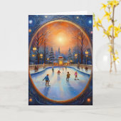 クリスマスアイススケートで滑る カード (黄色い花)