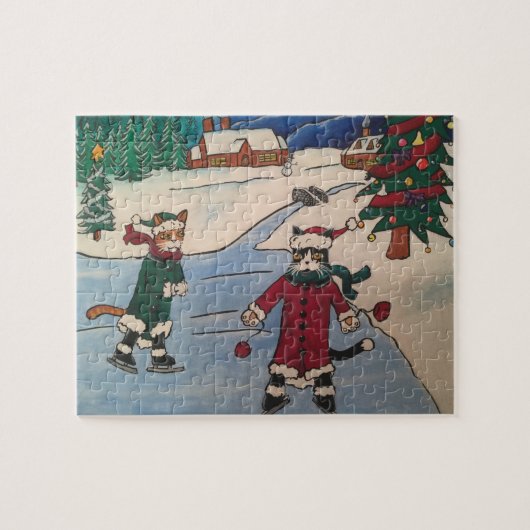 クリスマスアイススケートで滑る ジグソーパズル (横)