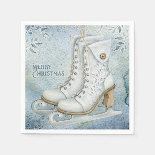 クリスマスアイススケートで滑る スタンダードカクテルナプキン (正面)
