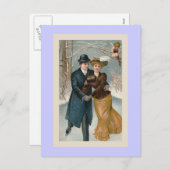 「クリスマスアイススケートで滑る」ヴィンテージ シーズンポストカード (正面/裏面)