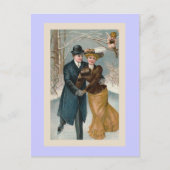 「クリスマスアイススケートで滑る」ヴィンテージ シーズンポストカード (正面)