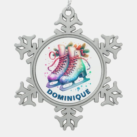 クリスマスアイススケートピータースノーフレークオーナメント スノーフレークピューターオーナメント (正面)