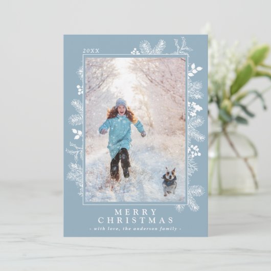 クリスマスアイスブルーとホワイトボタニカル |写真 シーズンカード (スタンド正面)