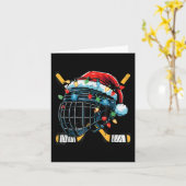 クリスマスアイスホッケーヘルメットサンタクリスマス少年醜いS カード (黄色い花)