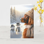クリスマスアイリッシュセッターと雪だるま カード (黄色い花)
