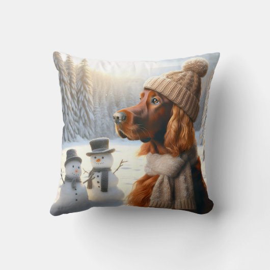 クリスマスアイリッシュセッターと雪だるま クッション (裏面)