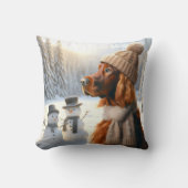 クリスマスアイリッシュセッターと雪だるま クッション (正面)
