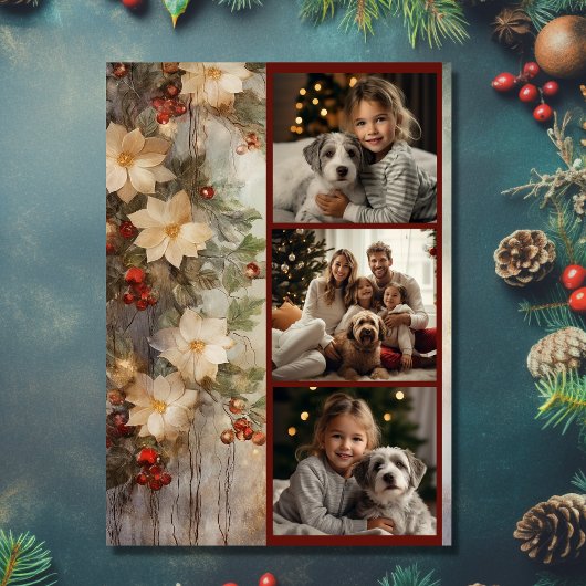 クリスマスアイリッシュ賛美の3つフォトウィンターの花 シーズンカード