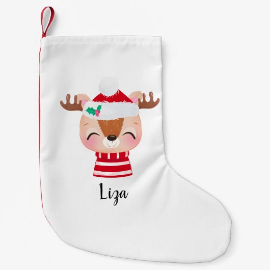 クリスマスアイリングトナカイ顔 スモールクリスマスストッキング (正面)
