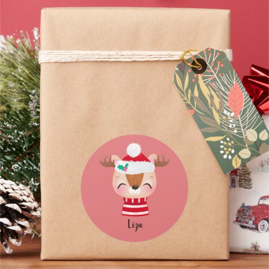 クリスマスアイリングトナカイ顔 ラウンドシール (クリスマス)