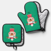 クリスマスアイリングトナカイ顔 鍋つかみ&鍋敷きセット (正面/裏面)