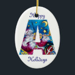 クリスマスアインスパイアメタグラム セラミックオーナメント<br><div class="desc">アルファベット文字モノグラムのデザイン.お洒落ミュージカルと水の色の赤芸術的，青鮮やか，黄色，白の色とブルガンルミ(c).サンタクロース遊は、雪の冬の夜に青い空、月と黄色の星の下で雪の中でバイオリンは、表現の高いフクロウおもしろい、猫とカラフルプレゼントの満杯の彼のクリスマスサック</div>