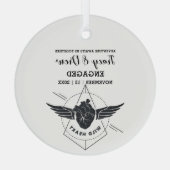 クリスマスアウトドアハートウイングカップル婚約 ガラスオーナメント (裏面)