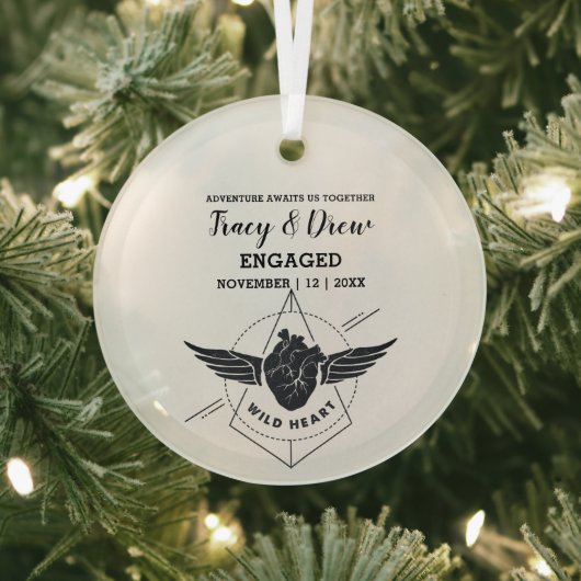 クリスマスアウトドアハートウイングカップル婚約 ガラスオーナメント (インサイチュ)