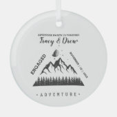 クリスマスアウトドアムーンスターカップル婚約 ガラスオーナメント (正面)