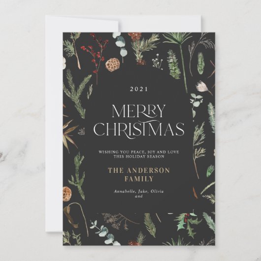 クリスマスアエレガントルチ水彩植物フローラ シーズンカード (正面)