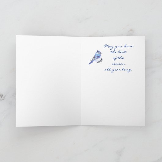 クリスマスアオカケスの水彩画の鳥をカスタマイズ シーズンカード (内部)