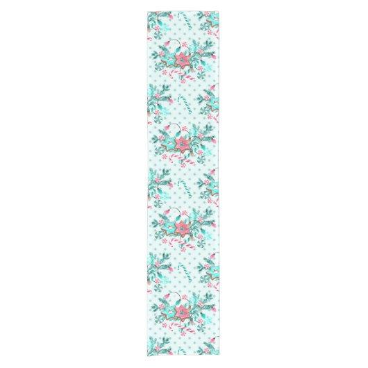 クリスマスアクアブルーピンククッキーフェスティバル ショートテーブルランナー (正面)