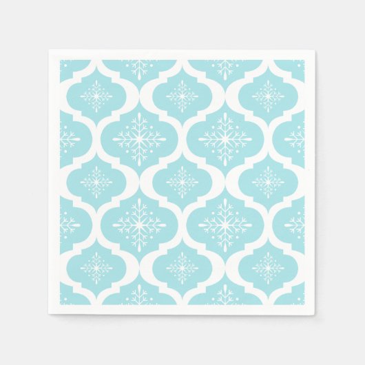 クリスマスアクアブルー雪片ラティスパターン スタンダードカクテルナプキン (正面)