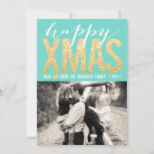 クリスマスアクア金ゴールドグリッターフォトフラットカード シーズンカード (正面)