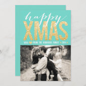 クリスマスアクア金ゴールドグリッターフォトフラットカード シーズンカード (正面/裏面)