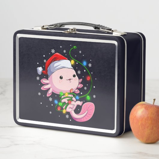 クリスマスアクソロトルサンタハットライト日本のかわいい メタルランチボックス (インサイチュ)