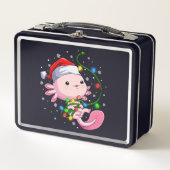 クリスマスアクソロトルサンタハットライト日本のかわいい メタルランチボックス (正面)
