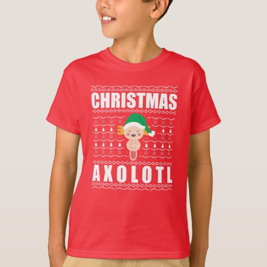 クリスマスアクソロトル醜いクリスマスセーター Tシャツ (正面)