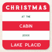 クリスマスアットザキャビンレッド航海のストライプレイク スクエアペーパーコースター (正面)