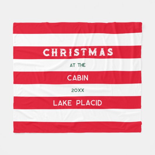 クリスマスアットザキャビンレッド航海のストライプレイク フリースブランケット (正面(横))