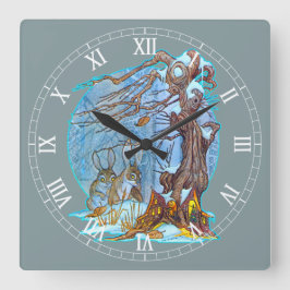 クリスマスアット小妖精や小人ホールアクリル壁時計 スクエア壁時計