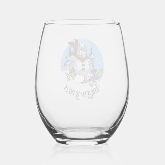 クリスマスアドザデイトスキー雪だるまウールハット ステムなしワイングラス (裏面)