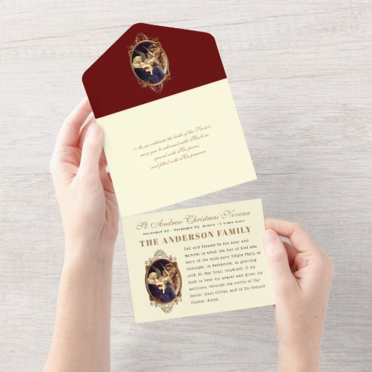 クリスマスアドバンス祈りの言葉ヴィンテージ宗教ノベナ オールインワン招待状 (貼ってはがせる)