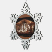 クリスマスアドベンツイエズス出生マンガーシーン スノーフレークピューターオーナメント (右)