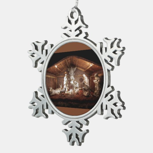 クリスマスアドベンツイエズス出生マンガーシーン スノーフレークピューターオーナメント (右)