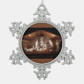 クリスマスアドベンツイエズス出生マンガーシーン スノーフレークピューターオーナメント (正面)