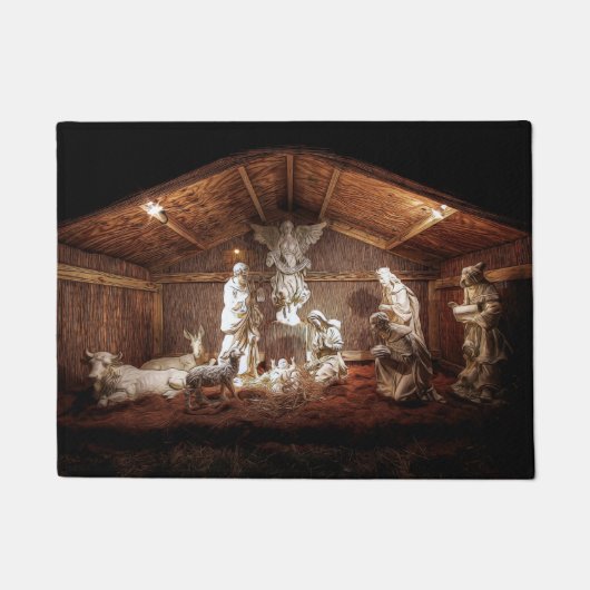 クリスマスアドベンツイエズス出生マンガーシーン ドアマット (正面)