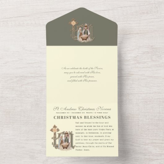 クリスマスアドベント祈りの言葉ヴィンテージ宗教的ノヴェナ オールインワン招待状 (内側)