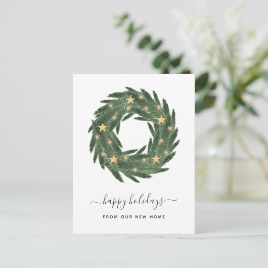 クリスマスアドレスリースと金ゴールド星 シーズンポストカード (スタンド正面)