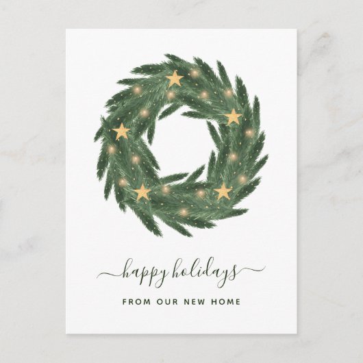 クリスマスアドレスリースと金ゴールド星 シーズンポストカード (正面)