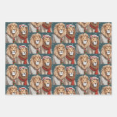 クリスマスアニマルズ、ライオン、ホッキョクグマ&ロバ ラッピングペーパーシート (正面)