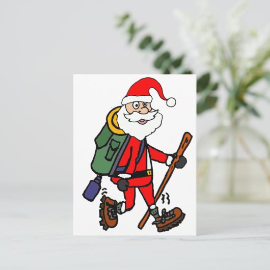 クリスマスアニメをハイキングするかわいいサンタクロース シーズンポストカード (スタンド正面)