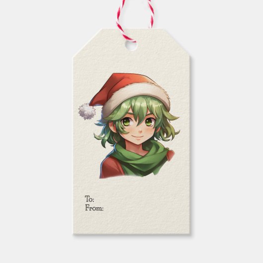 クリスマスアニメ小妖精や小人ポートレート ギフトタグ (正面)