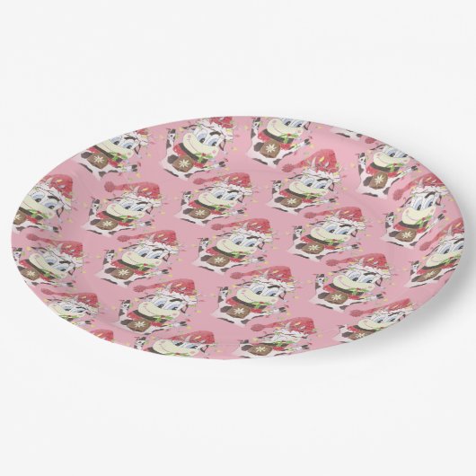 クリスマスアニメ牛のパターンピンク紙プレート ペーパープレート (アングル)