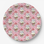 クリスマスアニメ牛のパターンピンク紙プレート ペーパープレート (正面)