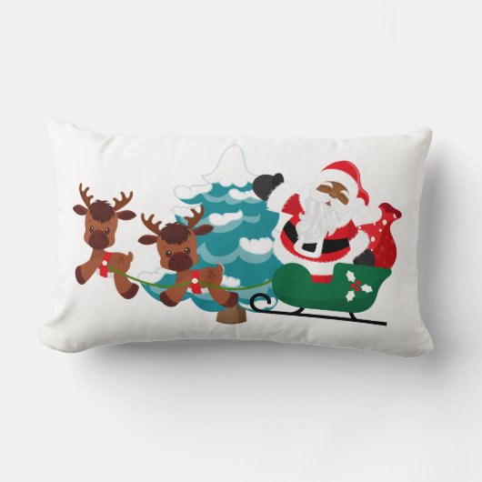 クリスマスアフリカ系アメリカ人サンタのメッセージ ランバークッション (正面)