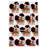 クリスマスアフロガールブラックキッドのクリスマス紙バッグ ミディアムペーパーバッグ (正面)